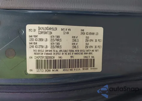 2005 Dodge Caravan Se z USA, uszkodzony, nr VIN 1D4GP25R15B289630